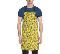 Yellow Lemon And Bee Print Kitchen Apron With Pockets Versatile Adjustable Chef Bbq Grilling Smock For Adults