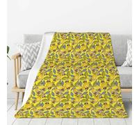 Yellow Lemon and Bee Print Lightweight Warm Blanket Soft Thick Blankets Bedroom Camping Living Room Traveling