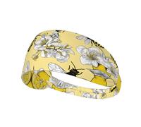 Yellow Lemon And Bee Print Non-Slip Elastic Running Headband, Sweat Absorbing Stretchy Hair Bands For Gym Yoga, Soft Skin-Friendly Foldable Workout Headband