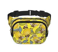 Yellow Lemon And Bee Print Unisex Square Double Layer Waist Bag Trendy Crossbody Fanny Pack Travel Workouts, Black, One Size