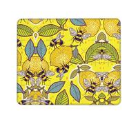Yellow Lemon and Bee Thick Desk Pad Mouse Mat with Lock Stitch Edge, Stable Non-Slip Surface for Computer Use