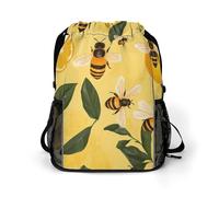 Yellow Lemon And Bee Trendy Drawstring Backpack with Shoes Compartment Gym Bag Beach Cinch for Women Men