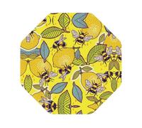 Yellow Lemon And Beeprint Leather Coasters Set,Suitable For Restaurants, Kitchens, Offices And So On Set Of 6