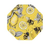 Yellow Lemon And Beeprint Leather Coasters Set,Suitable For Restaurants, Kitchens, Offices And So On Set Of 6