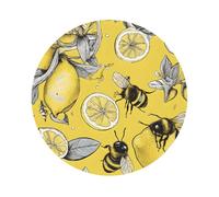 Yellow Lemon And Beeprint Leather Coasters Set,Suitable For Restaurants, Kitchens, Offices And So On Set Of 6