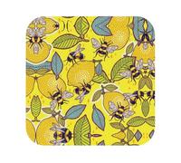 Yellow Lemon And Beeprint Leather Coasters Set,Suitable For Restaurants, Kitchens, Offices And So On Set Of 6