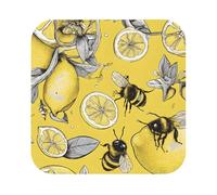 Yellow Lemon And Beeprint Leather Coasters Set,Suitable For Restaurants, Kitchens, Set Of 6