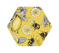 Yellow Lemon And Beeprint Leather Coasters Set,Suitable For Restaurants, Kitchens, Set Of 6