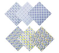 Yellow Lemon and Blue White Floral Print Fat Quarters Fabric Bundles - 6Pcs, 50x50cm Blue Chinoiserie Tiles Polyester Quilting Fabric for Sewing Quilting Patchwork Wrapping Artcraft DIY