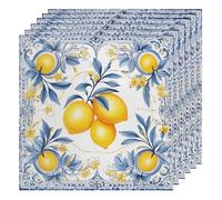 Yellow Lemon Blue Leaves Cloth Napkins Dinner Table Napkins Set of 6 Washable Reusable Napkin for Party Wedding Cloth Napkins - 20'' x 20''
