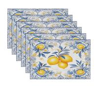 Yellow Lemon Blue Leaves Placemats Set of 6 Table Mats for Dining Table Washable Place Mats for Home Kitchen Decoration, 12 X 18 Inch