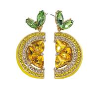 Yellow Lemon Dangle Drop Earrings for Women, 18k Gold Plated, Yellow and Green Cubic Zirconia, Women's Dangle Jewellery Accessories