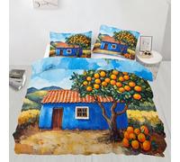 Yellow Lemon Duvet Cover Set Super King Size, Amalfi Coast, Italy Bedding Set, European Countryside Quilt Cover with 2 Pillowcases, Soft Microfiber 3pcs (260x220cm)