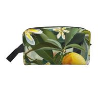 Yellow Lemon Flower Printed Makeup Bag Travel Portable Cosmetic Bag Large Capacity Makeup Case Toiletry Handbag Organiser for Women