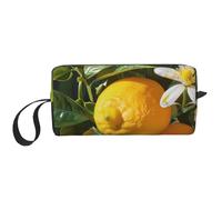 Yellow Lemon Flower Printed Makeup Bag with Handle, Lightweight Portable Cosmetic Organiser for Travel, Gym & Daily Use - Gift for Women Girls