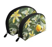 Yellow Lemon Flower Printed Makeup Bags 2-Piece Portable Shell Travel Toiletry Bag Cosmetic Organizer Bag for Women