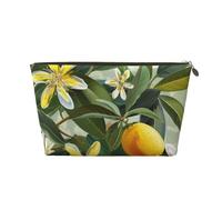 Yellow Lemon Flower Printed Travel Cosmetic Bags with Gold Zipper Makeup Organizer Cosmetic Case Toiletry Bag for Women Mom Girls
