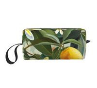 Yellow Lemon Flower Printed Travel Makeup Bag Portable Cosmetic Bag Makeup Case Toiletry Handbag Organiser for Women