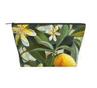Yellow Lemon Flower Printed Travel Makeup Bag Trapeze Cosmetic Bag Makeup Case Toiletry Bag Organiser for Women