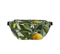 Yellow Lemon Flower Printed Waist Bag Adjustable Bum Bag Lightweight Travel Waist Fanny Pack Belt for Walking Cycling Hiking Travel