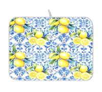 Yellow Lemon Green Leave Blue background Dish Drying Mat for Kitchen Counter Absorbent Microfiber Small Drying Pad Dish mats for Kitchen Countertops 16 x 18 Inch