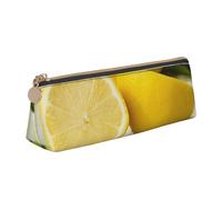 Yellow Lemon Leather Pencil Case Slim Design Pen Bag with Metallic Zipper Pocket Size for Or Student Office College Middle School Pen Pouch