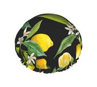 Yellow Lemon Luxury Reusable Shower Cap For Women, Double Layers Protective Elastic For Ladies Salon Spa