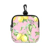 Yellow Lemon On Pink Background, Square Zipper Storage Bag, Neoprene Coin Purse, Small Wallets, Change Pouch, Change Purse