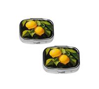 Yellow Lemon Pill Box 2 Compartment Medicine Pill Case,Travel Pill Organizer, Small Metal Pill Case Portable Pill Box, Perfects Gift for Anyone in Need