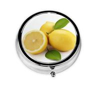 Yellow Lemon Pill Box Metal Round Small Pill Case Cute 3 Compartment Pill Organizer Portable Travel Pillbox Mini Pill Container Holder for Daily Medicine Supplement Vitamin