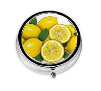 Yellow Lemon Pill Box Metal Round Small Pill Case Cute 3 Compartment Pill Organizer Portable Travel Pillbox Mini Pill Container Holder for Daily Medicine Supplement Vitamin