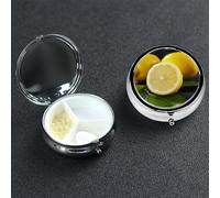 Yellow Lemon Pill Box with Mirror 3 Compartment Decorative Pill Case for Purse or Pocket Small Round Pill Organizer Weekly Metal Medicine Tablet Vitamin Holder Travel Gift