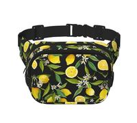 Yellow Lemon Print Fashion Waist Packs Square Layer Waist Bag Black Belt Bag with Adjustable Strap, Black, One Size
