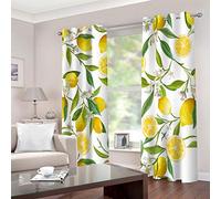Yellow Lemon Print Kitchen Curtains 3D Printed Thermal Insulated Blackout Curtains for Bedroom Living Room Nursery Decoration 65 Inch Drop Set of 2 Panels