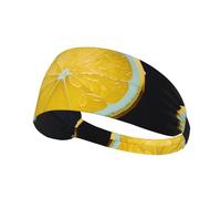Yellow Lemon Print Non-Slip Elastic Running Headband, Sweat Absorbing Stretchy Hair Bands For Gym Yoga, Soft Skin-Friendly Foldable Workout Headband