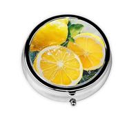 Yellow Lemon Print Pill Box for Pocket Round Pill Box 3 Compartment Decorative Portable Travel Pill Holder Tablet Vitamin Organizer Mini Pill Case(2pcs)
