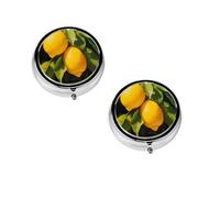 Yellow Lemon -Print Portable Round Pill Box - Stylish Round Pill Organizer for Travel Compartments Gift for Medication Management