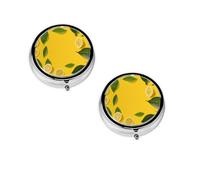 Yellow Lemon -Print Portable Round Pill Box - Stylish Round Pill Organizer for Travel Compartments Gift for Medication Management