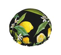 Yellow Lemon Print Shower Cap For Women Reusable Double-Layer Fabric Shower Caps Girls Hair Caps