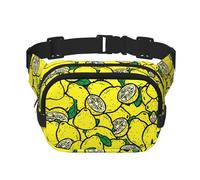 Yellow Lemon Print Unisex Square Double Layer Waist Bag Trendy Crossbody Fanny Pack Travel Workouts, Black, One Size