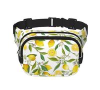 Yellow Lemon Print Unisex Square Double Layer Waist Bag Trendy Crossbody Fanny Pack Travel Workouts, Black, One Size