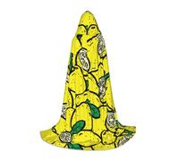 Yellow Lemon Printed 35-55 inch Long Hooded Cloak Halloween Party for Teenagers, Carnival Costume Coats Halloween Hooded Cloak for Cosplay