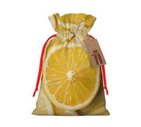 Yellow Lemon Printed Christmas Drawstring Gift Bags-Xmas Wrapping Bags,Candy Bag,For Holiday Party Decorations,Wedding Party Supplies S Red Ribbon