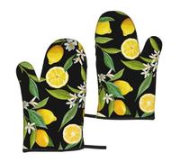 Yellow Lemon Printed Heat Resistant Oven Mitts Set 2 PCS Kitchen Baking for Home Cooks and Bakers