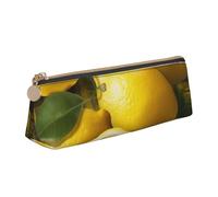 Yellow Lemon Printed Leather Pencil Case Triangle Pen Pencil Pouch Office Large Pencil Bag Stationery Box for Men Women Teens Students