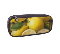 Yellow Lemon Printed Pu Leather Pencil Case Box Flip Pen Bag and Makeup Cosmetic Holder for Girls Boys School Students