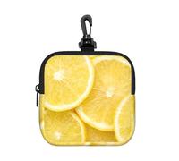 Yellow Lemon Printed, Square Zipper Storage Bag, Neoprene Coin Purse, Small Wallets, Change Pouch, Change Purse
