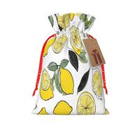 (Yellow Lemon Printing) Large Reusable Burlap Pouches Rustic Wedding Favor Xmas Bags Drawstring Gift Sacks Bulk Party. S Size
