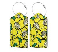 Yellow Lemon Printing Luggage Tags for Suitcases Pu Leather Luggage Tags Privacy Flip Cover, Stainless Steel Loop & Waterproof Address Card (1pack/2pack/4pack)