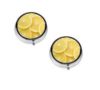 (Yellow Lemon) Round Pill Box with 3 Compartment Small Pill Organizer Portable Pill Case Vitamin Containers, Travel Essentials 4.6x4.6x1.8 cm
